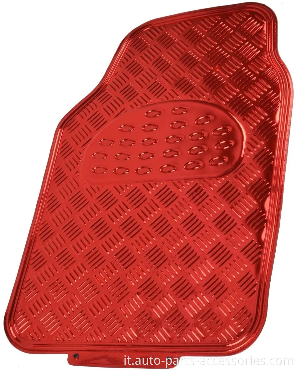 Fit universale a 4 pezzi Set di design metallico per auto tappetino tappetino per tutto il tempo con supporto in gomma (rosso vino)